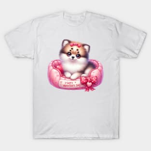 Valentine Pomeranian Dog in Bed T-Shirt